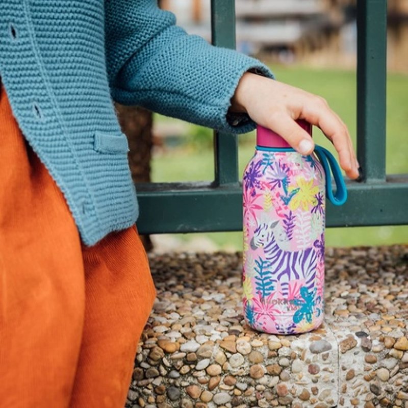 Quokka Kids Solid With Hanger - Zebras 330 Ml | Bpa-Free Stainless Steel Water