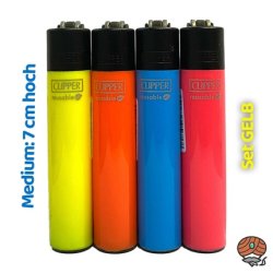 Clipper Medium Flint Lighters Solid Fluorescent Branded - Pack of 4