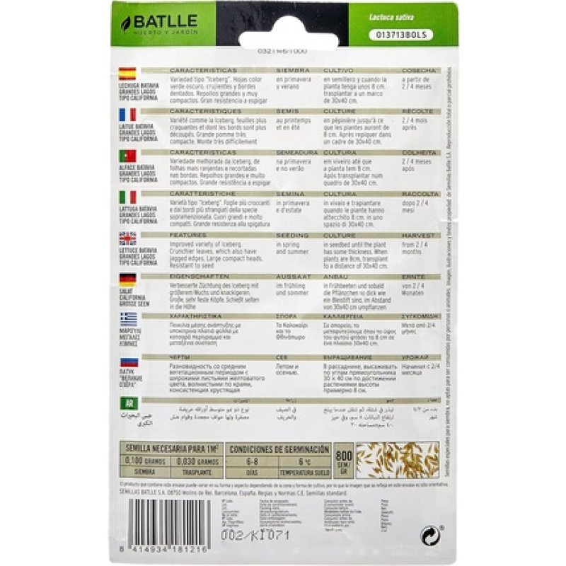 Semillas Batlle Lettuce BIG LAKES Great Lakes California Type