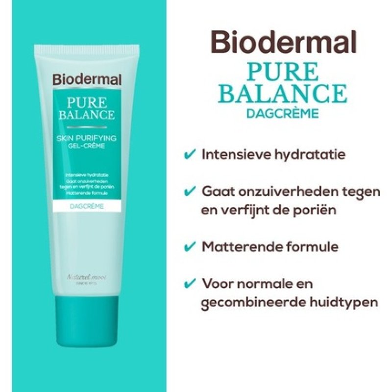 Biodermal Pure Balance Day Cream Skin Purifying Gel-Cream - Day Cream With Hyaluronic Acid, Especially For Mature Skin
