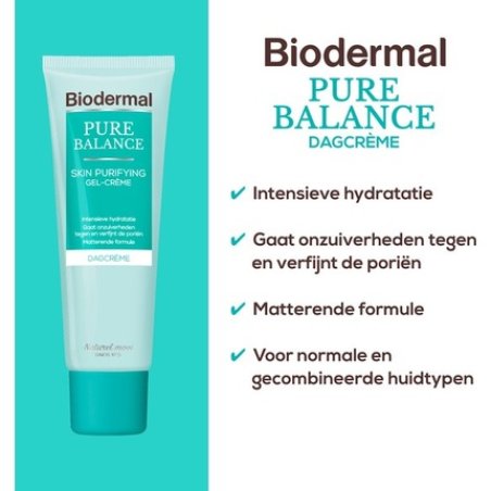 Biodermal Pure Balance Day Cream Skin Purifying Gel-Cream - Day Cream With Hyaluronic Acid, Especially For Mature Skin