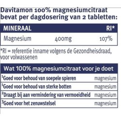 Davitamon Magnesium Citrate - 100% Magnesium Citrate - Dietary Supplement - 60 Magnesium Tablets