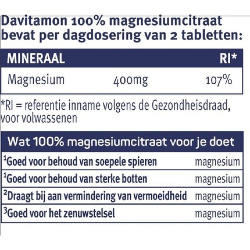 Davitamon Magnesium Citrate - 100% Magnesium Citrate - Dietary Supplement - 60 Magnesium Tablets
