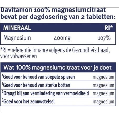 Davitamon Magnesium Citrate - 100% Magnesium Citrate - Dietary Supplement - 60 Magnesium Tablets