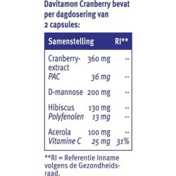 Davitamon Cranberry - Cranberry Capsules With D-Mannose And Hibiscus- Dietary Supplement - 30 Capsules