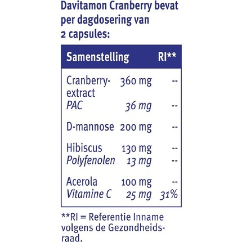 Davitamon Cranberry - Cranberry Capsules With D-Mannose And Hibiscus- Dietary Supplement - 30 Capsules