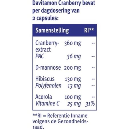 Davitamon Cranberry - Cranberry Capsules With D-Mannose And Hibiscus- Dietary Supplement - 30 Capsules