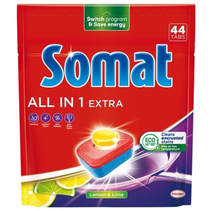 Somat All In 1 Extra Dishwasher Tablets Lemon Lime 44 Pieces