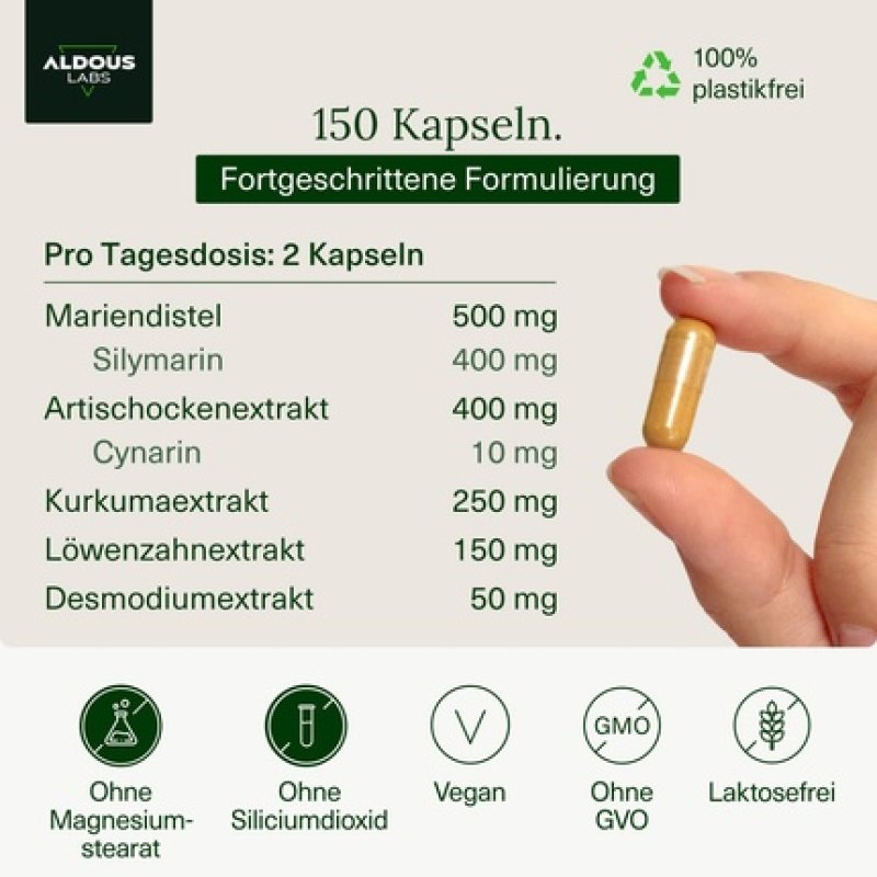 Mariendistel Capsules with Turmeric, Artichoke, Dandelion, and Desmodium 150 Detox Capsules Maximum Cleansing Dose with