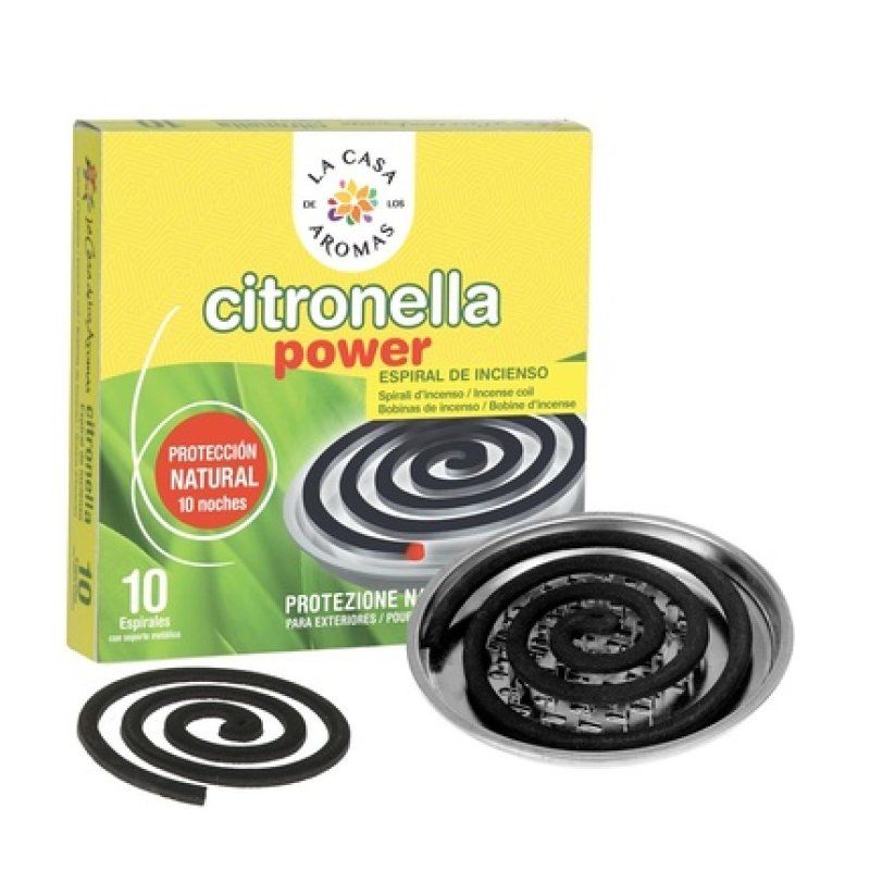 La Casa De Los Aromas Citronella Power Spiral With Metal Base - Lemon Grass Scent 10 Pieces