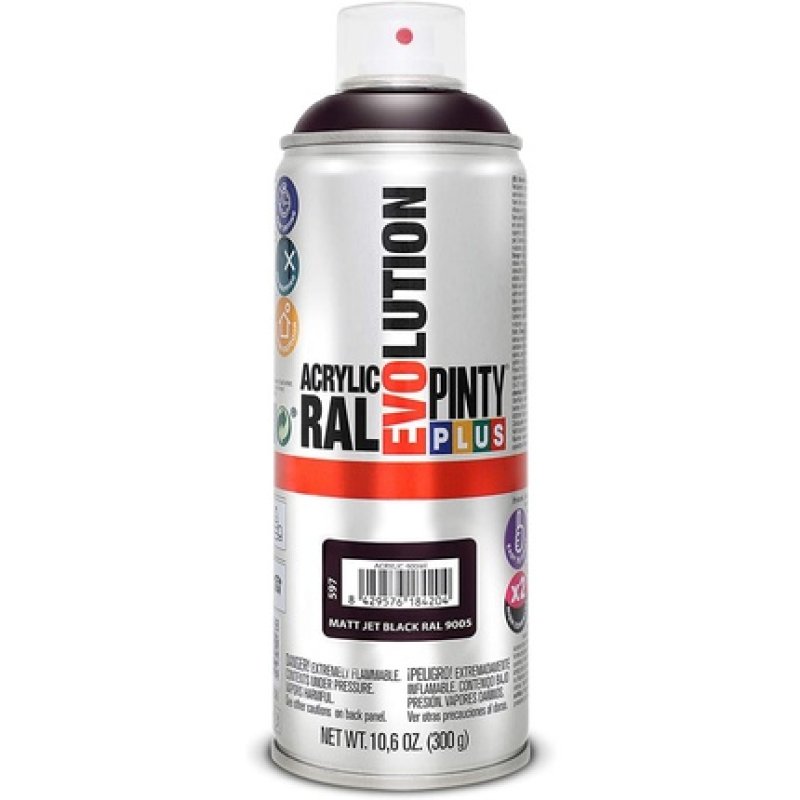 Pinty Plus Evolution Matt Jet Black Spray Paint 400ml - RAL 9005