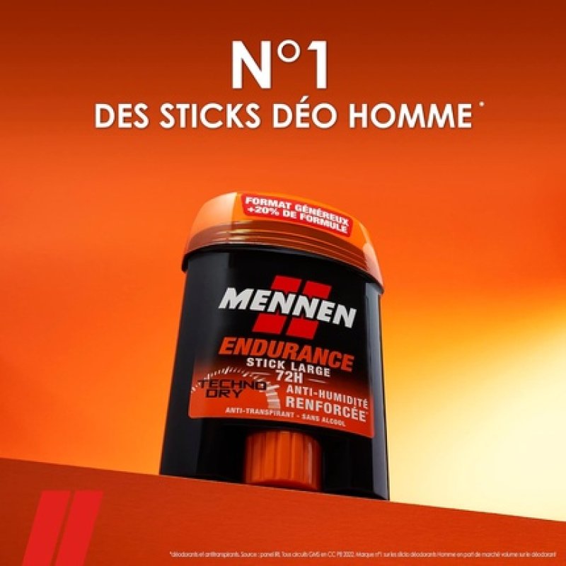 Mennen Endurance Deodorant for Men 72 Hours Wide Stick Alcohol-Free