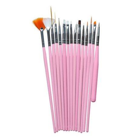 Sunoneset Nail Art Brushes Pink 15 Pieces