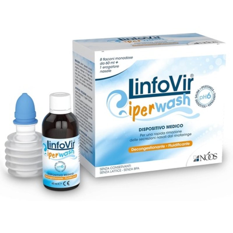 Nóos LinfoVir IPERWASH Nasal Wash with Hypertonic Saline Solution 8 Single Dose Bottles 60ml - Pack of 8