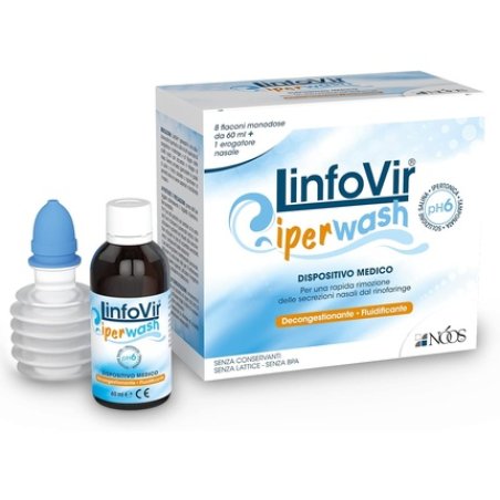 Nóos LinfoVir IPERWASH Nasal Wash with Hypertonic Saline Solution 8 Single Dose Bottles 60ml - Pack of 8