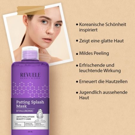 Revuele Patting Splash Hyaluronic Acid Mask 250ml - Protects Skin from Pollution and Daily Stress