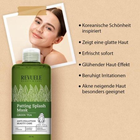 Revuele Patting Splash Green Tea Mask 250ml - 100% Pure Natural and Organic - Protects Your Skin from Pollution and
