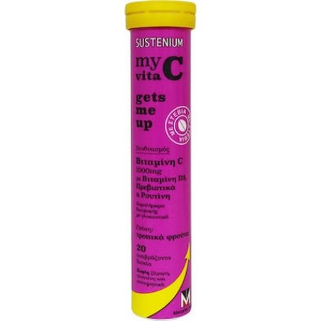 Sustenium My Vita C Gets Me Up Vitamin C - Vitamin D3 With Probiotics Of Rutin Tropical Fruits 1000mg 20 Effervescent