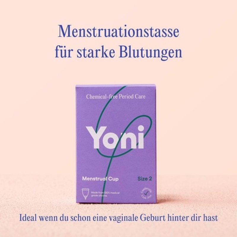 Yoni Menstrual Cup with Storage Bag Size 2 100% Medical Silicone Comfortable and Leakproof Hypoallergenic Reusable and