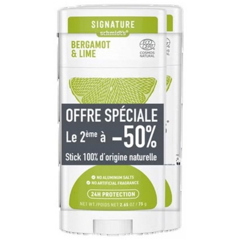 Schmidt's Signature Deodorant Stick Natural Bergamot & Lime 75g - Pack of 2
