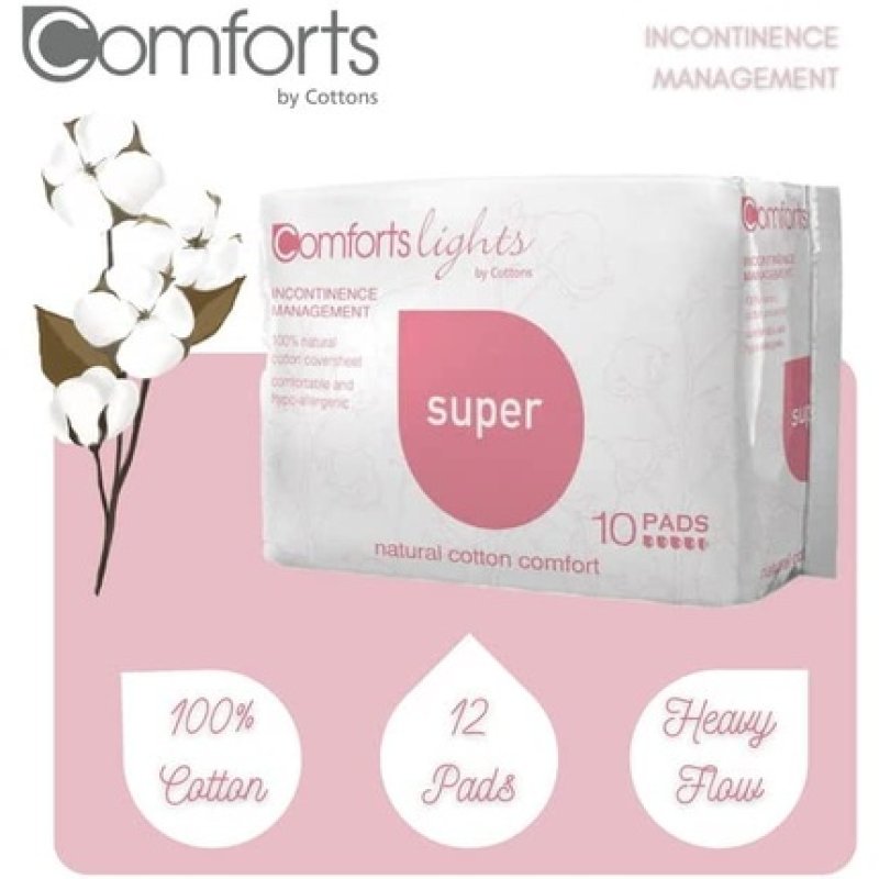 Comforts Lights Incontinence Pads for Women Heavy Bladder Weakness Super 10 Pads