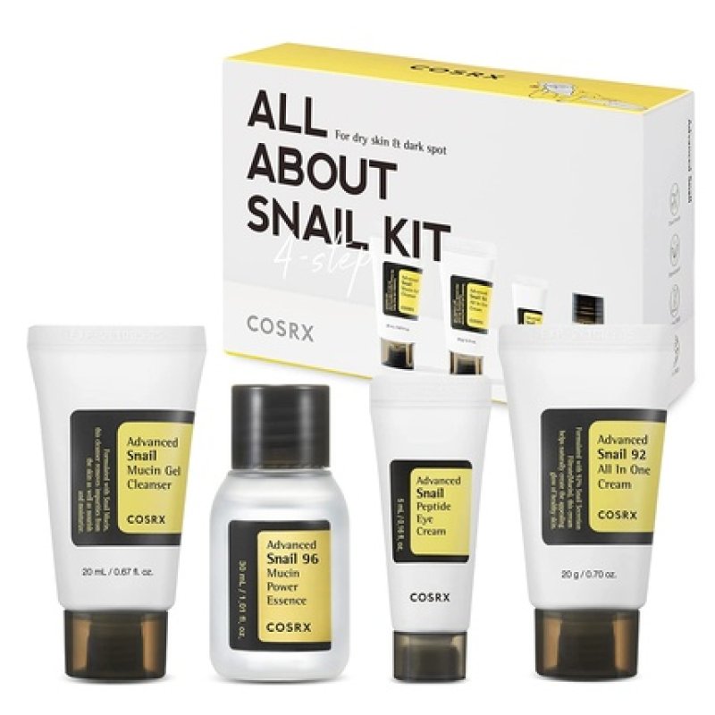 COSRX All About Snail Korean Skincare TSA Approved Travel Size Gift Set Cleanser Essence Cream Eye Cream Snail Mucin