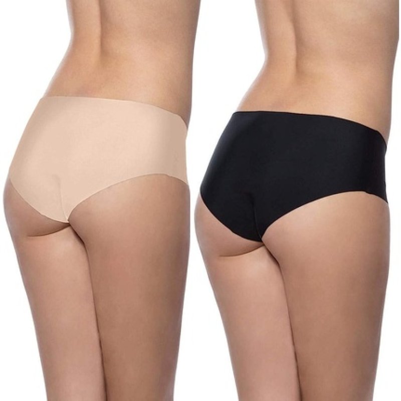 Bye Bra Invisible Seamless Panties with Smooth Edges and Ultra Soft Fabric Black and Beige - Pack of 2