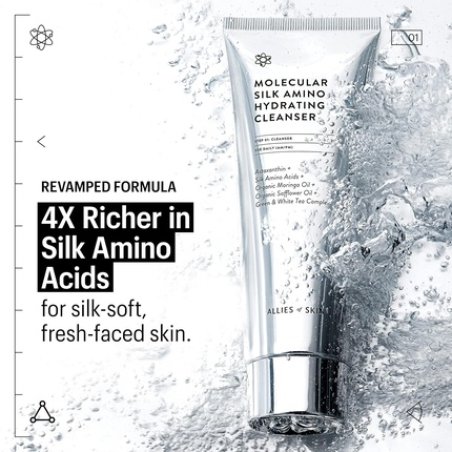 Allies of Skin Molecular Silk Amino Hydrating Cleanser with Hyaluronic Acid, Ceramides, Safflower & Moringa Oils