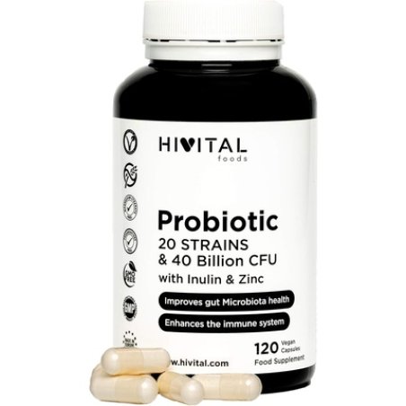 Probiotic 20 Bacterial Cultures 40 Billion CFU with Inulin and Zinc 120 Vegan Capsules