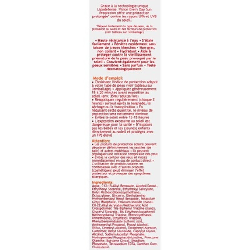 Vision Every Day Sun Protection SPF 50 Sunscreen for Long-Lasting Protection Water Resistant 100ml