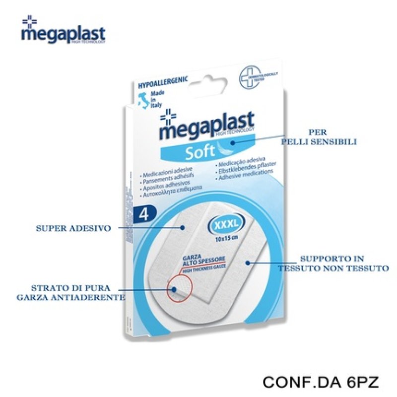 Megaplast Soft 4 Plasters Non-Woven/White 10x15cm Xxl Pack Of 4 6 Pieces