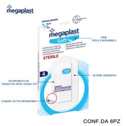 Megaplast Soft 4 Plasters 10x20cm Non-Woven/White Sterile Pack Of 4 6 Pieces
