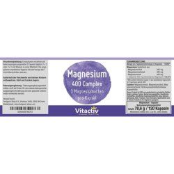 Magnesium 400mg Complex Natural Combination of Three Magnesium Types Including Organic Magnesium Citrate 120 Capsules -