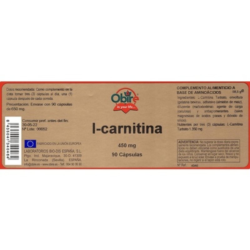 Obire L-Carnitine 450mg 90 Capsules