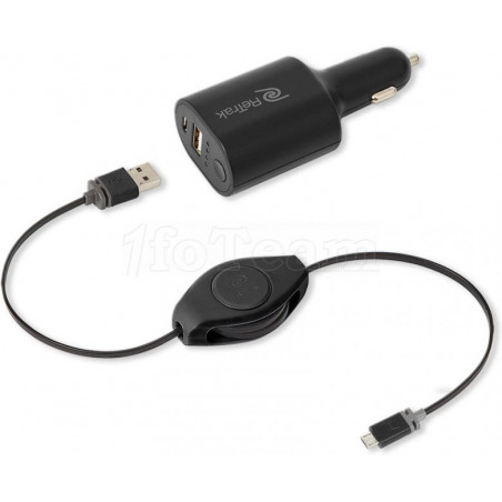 Chargeur Allume Cigare USB Retrak compatible avec batterie intégrée (cable Micro USB rétractable)