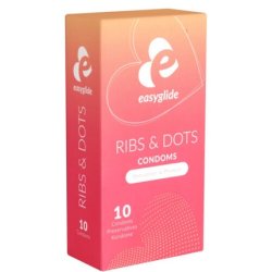 EasyGlide RIBS & DOTS 10 Ribbed and Dotted Condoms for Pleasure and Stimulation