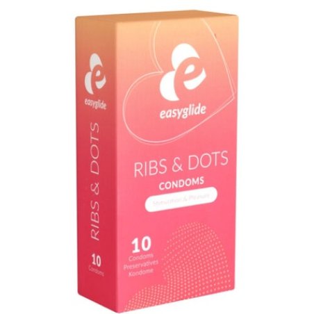 EasyGlide RIBS & DOTS 10 Ribbed and Dotted Condoms for Pleasure and Stimulation