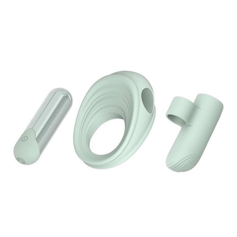 Glam 3-In-1 Play Kit - Vibrating Bullet, Erection Ring, Finger Sleeve In Mint