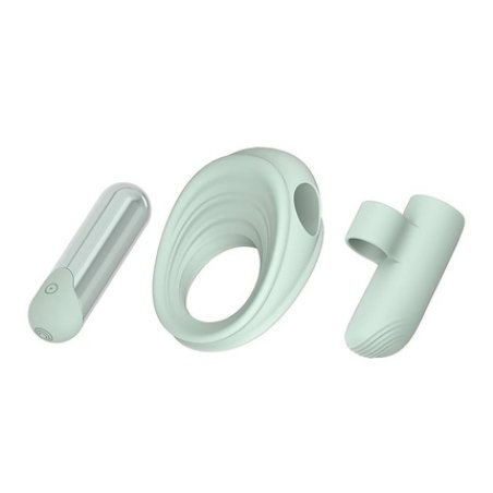 Glam 3-In-1 Play Kit - Vibrating Bullet, Erection Ring, Finger Sleeve In Mint