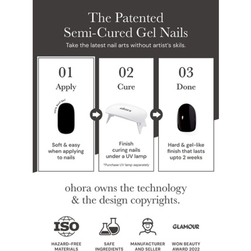 ohora Semi Cured Gel Nail Strips N Cream Sky - Salon-Quality Long Lasting Easy to Apply & Remove - Includes 2 Prep Pads