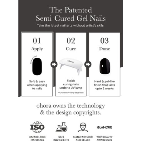 ohora Semi Cured Gel Nail Strips N Cream Sky - Salon-Quality Long Lasting Easy to Apply & Remove - Includes 2 Prep Pads