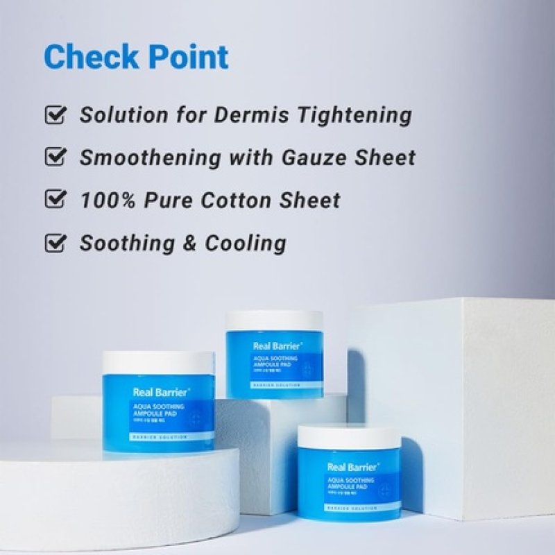 Real Barrier Aqua Soothing Ampoule Pad with Blue Tansy Oil - 70 Pads