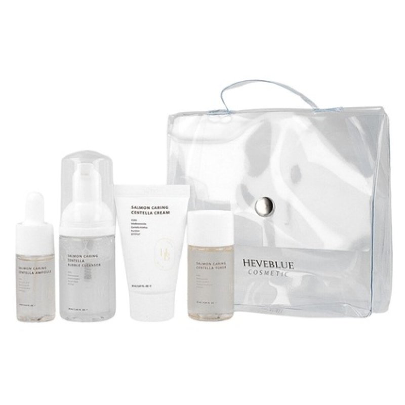 Heveblue Salmon Caring Centella Special Travel Kit Bag - Mini Face Care Cosmetics Set
