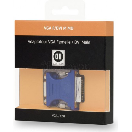 Adaptateur D2 Diffusion compatible DVI-I mâle vers VGA femelle (D-sub DE-15) (Bleu)