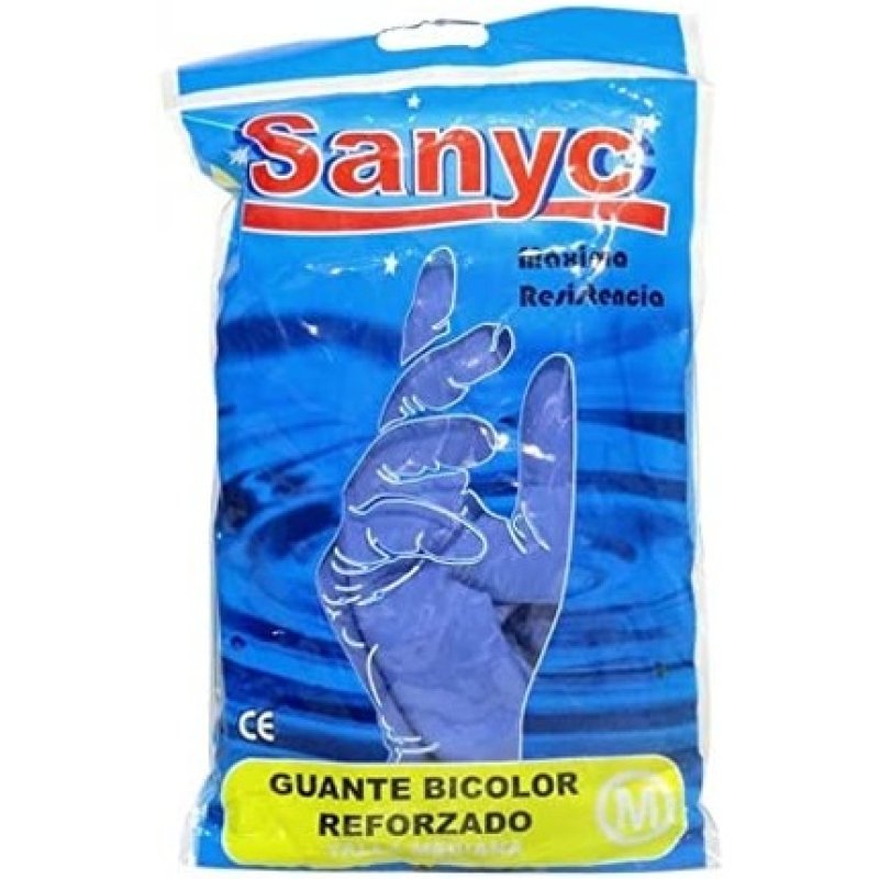 Sanyc Rubber Glove, Latex, Blue/Yellow, Small