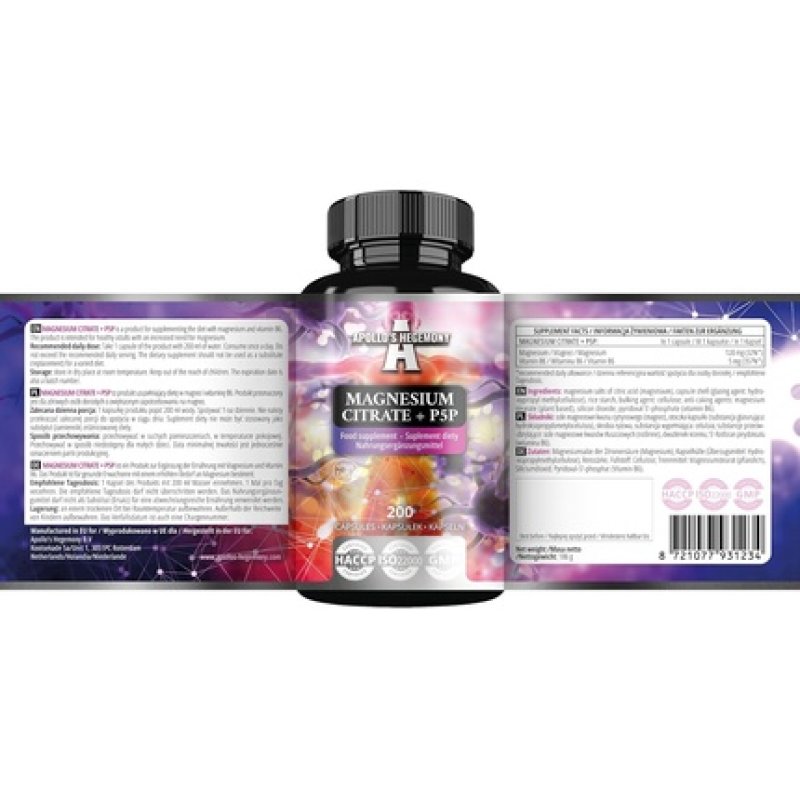 Magnesium Citrate 120mg Vitamin B6 P-5-P 5mg 200 Vegan Capsules