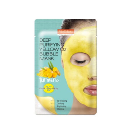 PUREDERM Deep Purifying Yellow O2 Bubble Mask with Turmeric Korean Face Skin Care
