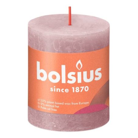 Bolsius Ash Rose Pillar Candle 68 Mm - Height 8 Cm - Grey/Pink - 35 Hours