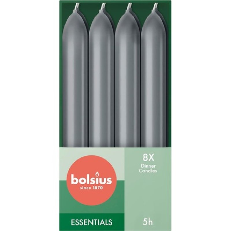 Bolsius Tapered Dinner Candles 17cm Anthracite - Long Burning Time of 5 Hours - Unscented - 25% Natural Vegan Wax -