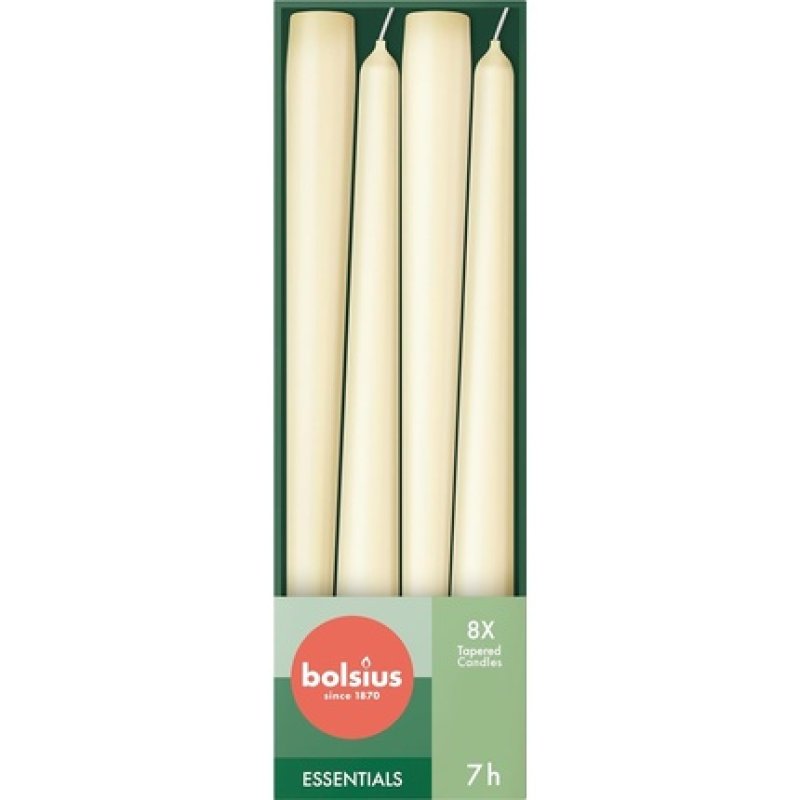 Bolsius Tapered Candles Ivory 24.5cm Decorative Household Candles Burning Time of 7 Hours Unscented Includes 50%